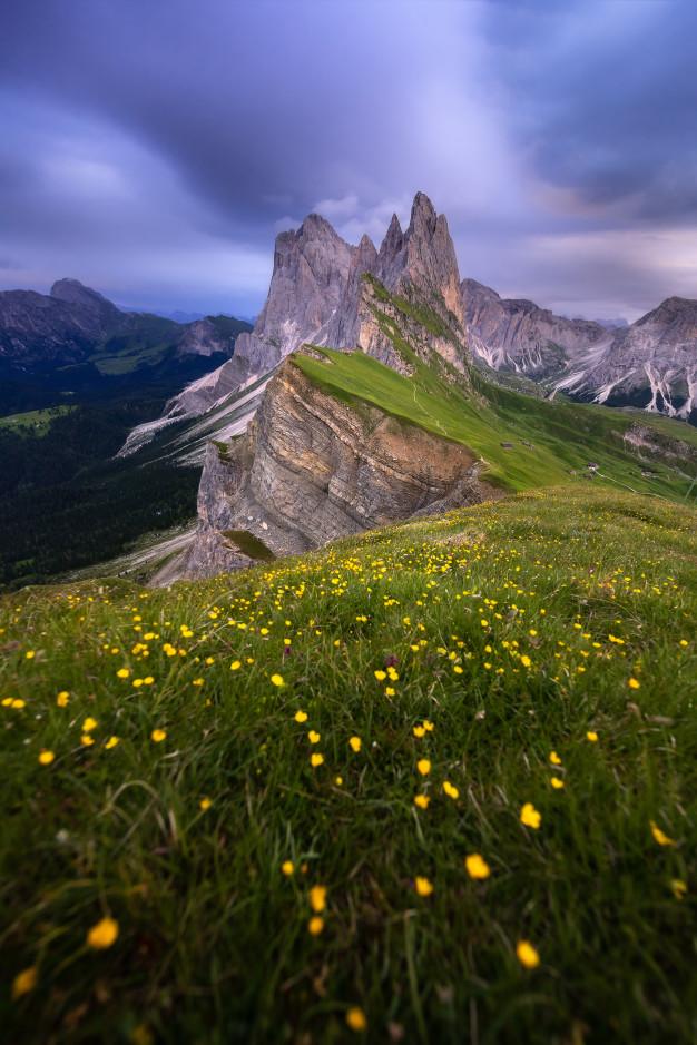 Vue imprenable paysages montagne verte ciel bleu ete dolomites italie 67092 434